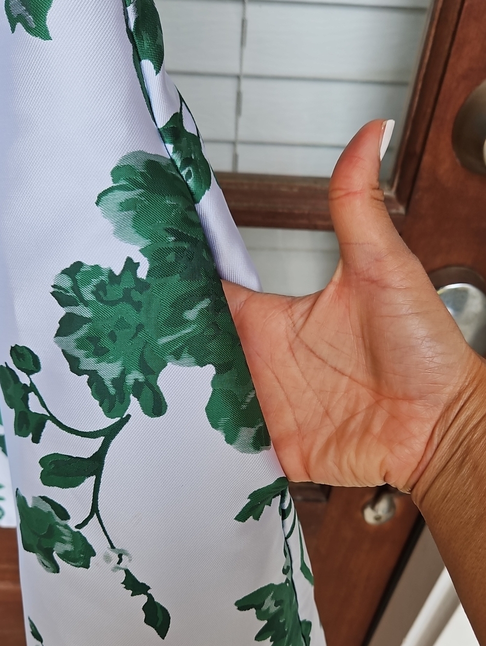 Mestiza White Sample Dress with Green Floral Print Fit And Flare With Pockets - Picture 4 of 6